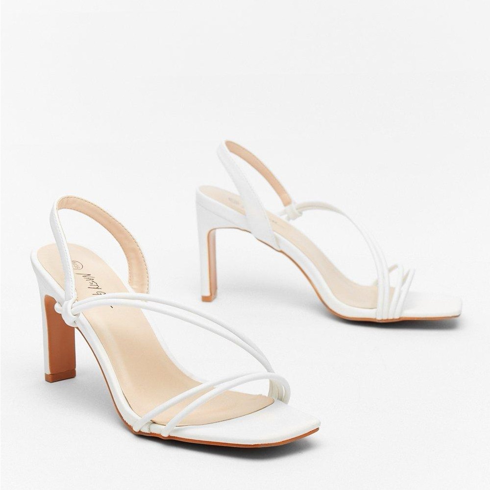 Strappy Square Toe Faux Leather Heels NWT